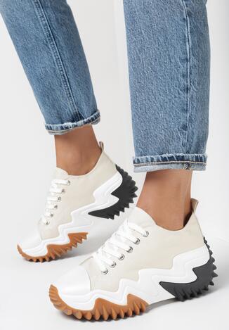 Beżowe Sneakersy na Platformie z Wypustkami Iszadel