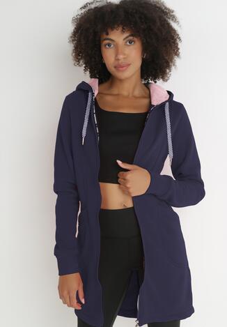 Granatowa Bluza z Kapturem Długa Muloen