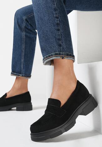 Czarne Mokasyny na Grubej Podeszwie Eustipus