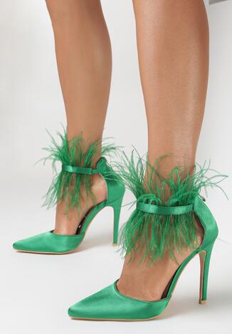 Zielone Sandały z Piórami Phoceous