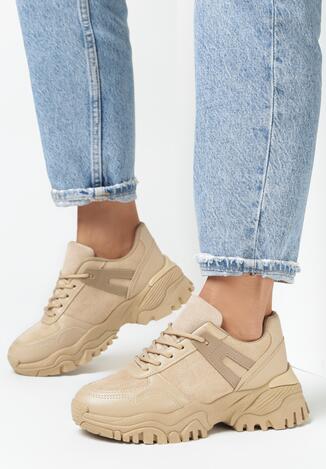 Ciemnobeżowe Sneakersy na Grubej Podeszwie Chloriore