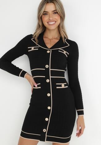 Czarna Sukienka Dzianinowa Yarhiyon