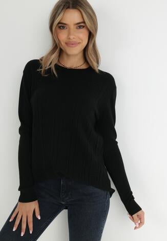 Czarny Sweter z Geometrycznym Tłoczeniem Aesan