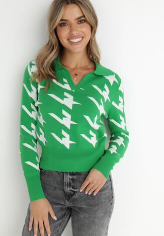 Zielony Sweter z Trójkątnym Dekoltem i Kołnierzykiem Chloriolea