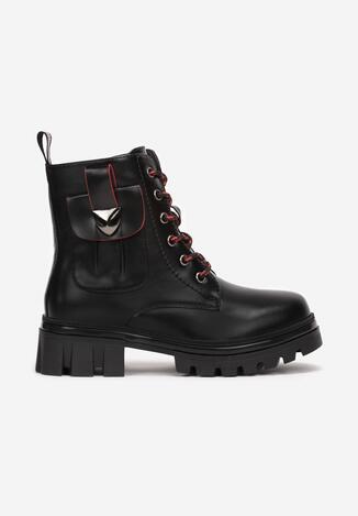 Czarno-Czerwone Botki Workery na Grubej Podeszwie Dianope
