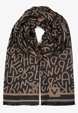 Ciemnobeżowy Szalik z Bawełny i Wiskozy z Nadrukiem Cellah
