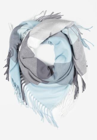 Jasnoniebieski Szalik z Bawełny i Wiskozy Kwadratowy w Kratę Hodaia