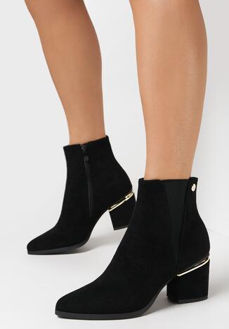 Czarne Botki na Słupku z Metaliczną Wstawką Mildenhall