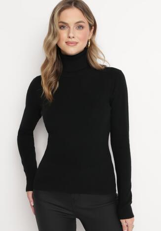 Czarny Golf z Prążkowanej Dzianiny Magda