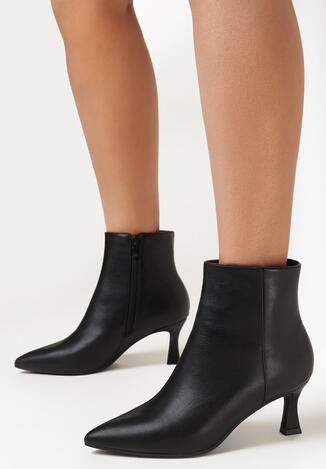 Czarne Botki na Obcasie Kaczuszka ze Szpiczastym Noskiem Bixwe