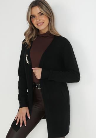 Czarny Kardigan z Broszką Yola