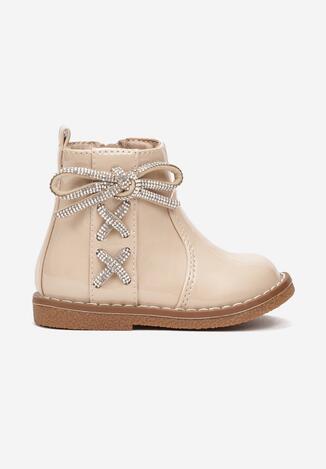 Beżowe Botki z Kokardką i Cyrkoniami Yamit