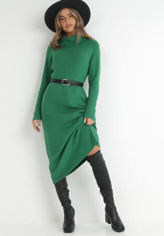 Zielona Sukienka Sweterkowa z Golfem Nazareth