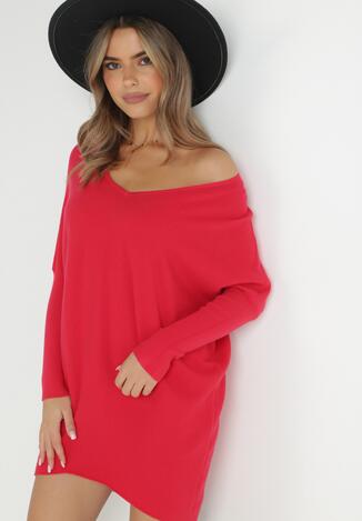 Czerwony Sweter Oversize z Prążkowanej Dzianiny Thessothee
