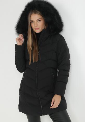 Czarna Kurtka Pikowana z Futerkiem Baccon