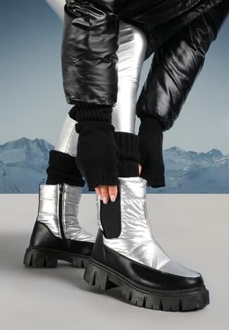 Srebrne Śniegowce Pikowane z Elastyczną Wstawką Agdruse