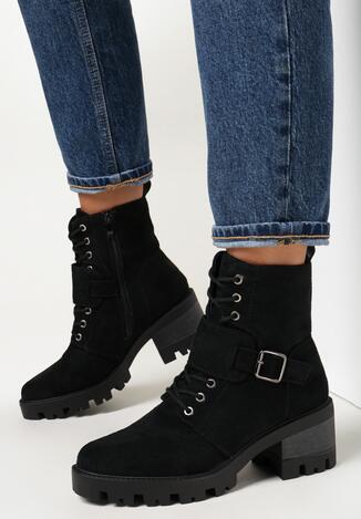 Czarne Botki z Dekoracyjnym Paskiem i Sprzączką Vegare