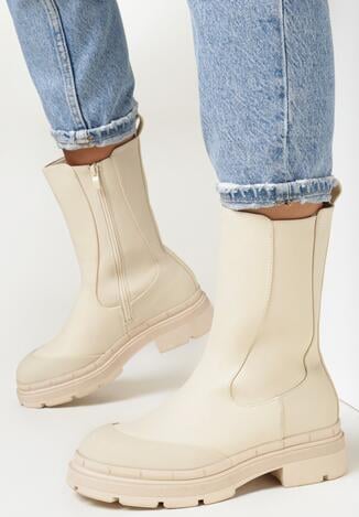 Beżowe Botki Workery na Grubej Podeszwie Uldruca