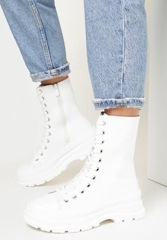 Białe Botki Sportowe ze Sznurowaniem Galki