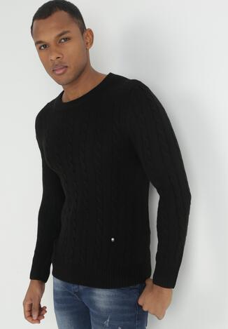 Czarny Sweter z Klasycznym Splotem i Okrągłym Dekoltem Pongi
