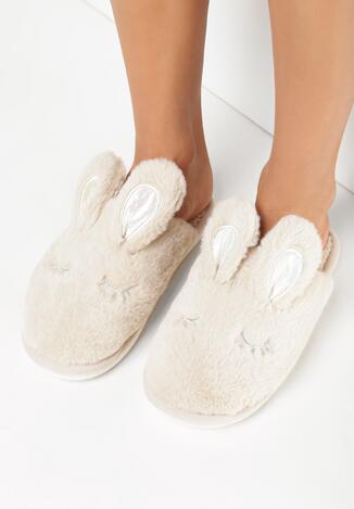 Beżowe Kapcie Futrzane z Uszami Yesaza