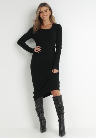 Czarna Sukienka Dopasowana Dzianinowa Dalko