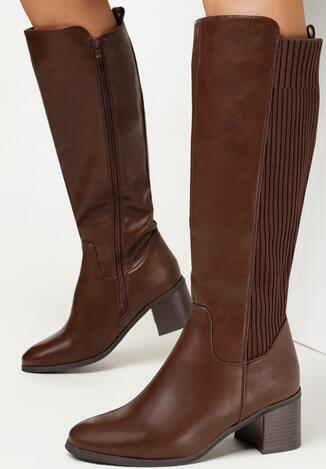 Brązowe Kozaki Muszkieterki na Obcasie Hayasa