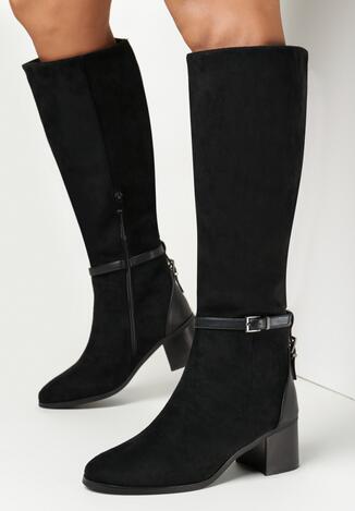 Czarne Kozaki Muszkieterki na Obcasie Rili