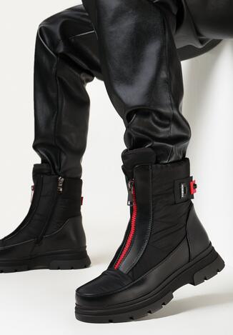 Czarno-Czerwone Botki z Suwakiem Atikah