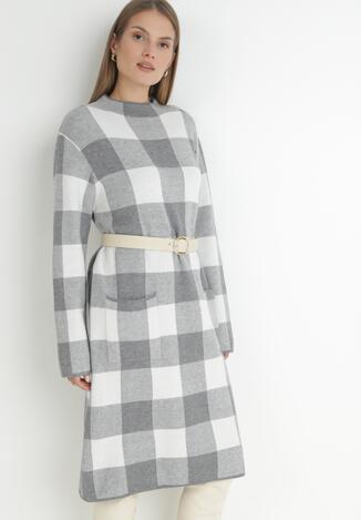 Szara Sukienka Oversize w Kratę Chrysyne