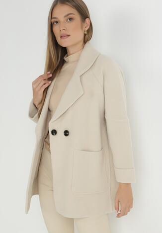 Jasnobeżowy Płaszcz Dwurzędowy Nima