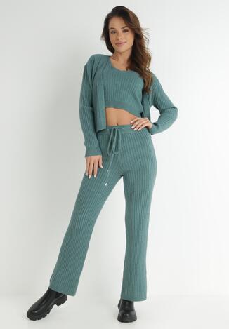 Zielony 3-częściowy Komplet z Prążkowanej Dzianiny Leveri