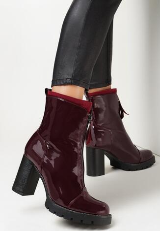 Bordowe Botki Lakierowane na Słupku Hypsousa