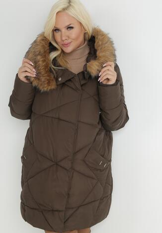 Brązowa Kurtka Pikowana z Futerkiem Auxaia