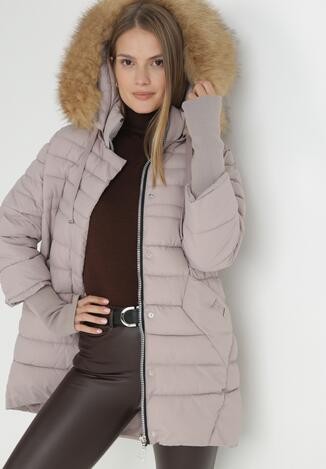 Beżowa Kurtka Pikowana z Szerokim Ściągaczem przy Rękawach Rese