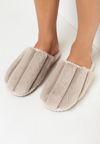 Beżowe Kapcie Futrzane Firnaias