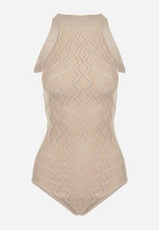 Beżowe Body z Wiskozy o Tłoczonej Fakturze Idolina