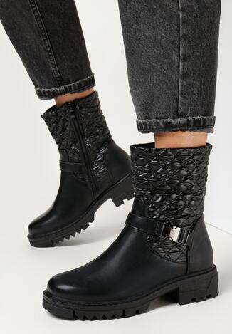 Czarne Botki Sztyblety z Pikowaną Cholewką Yerani