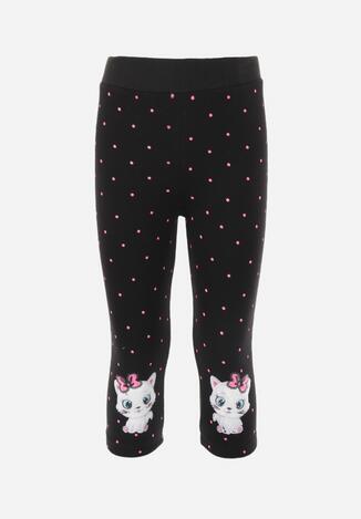 Czarne Legginsy w Kropki z Naszywkami Higo
