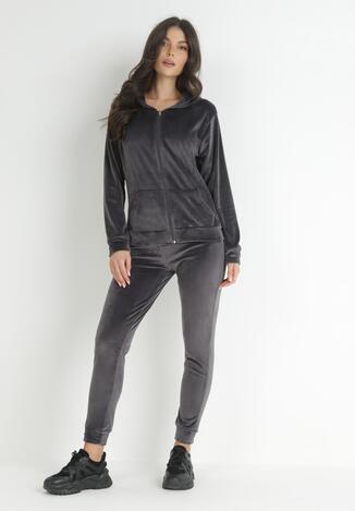 Ciemnoszary 2-częściowt Komplet Dresowy Welurowy Sayo