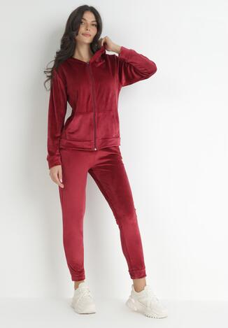 Bordowy 2-częściowt Komplet Dresowy Welurowy Sayo
