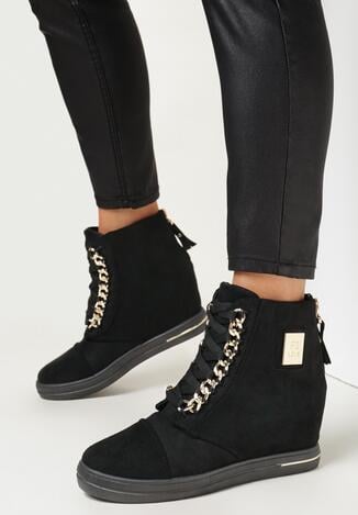 Czarno-Złote Botki na Ukrytym Koturnie Oroze