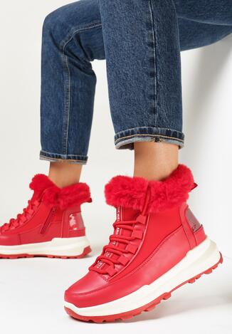 Czerwone Traperki Sportowe z Futerkiem Somi