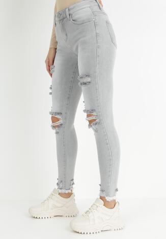 Szare Jeansy Skinny z Przetarciami Etelle