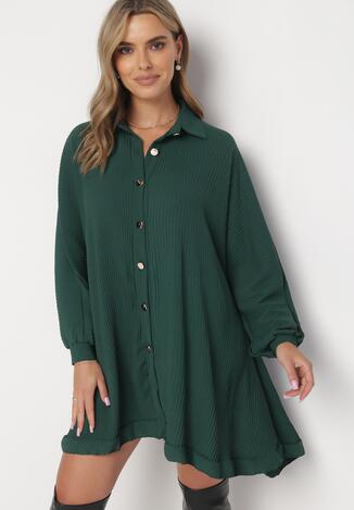 Zielona Sukienka Plisowana Koszulowa Volno