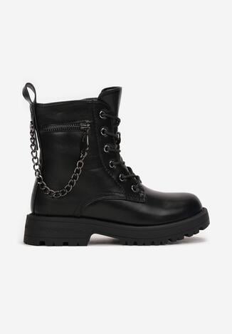Czarne Botki Workery z Łańcuchem Yolote