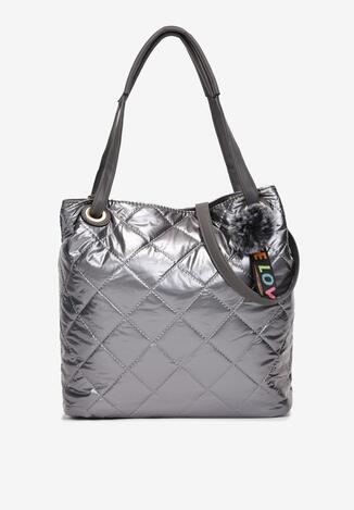 Szara Duża Torebka Lakierowana z Pikowaniem Maphi