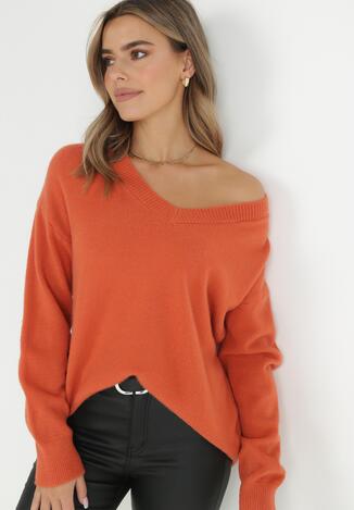 Pomarańczowy Sweter z Wiskozy Oversize Yorate