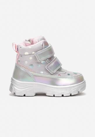 Srebrne Śniegowce Brokatowe na Grubej Podeszwie Ponde