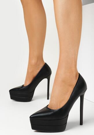 Czarne Szpilki na Platformie ze Szpiczastym Noskiem Kaleah